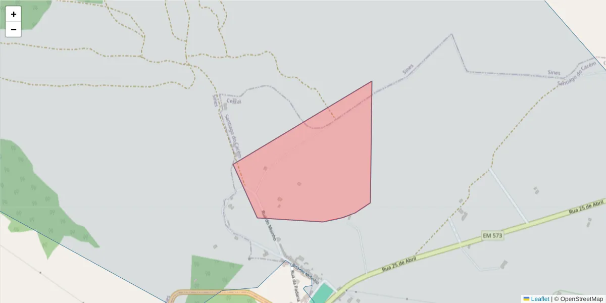 Mapa detalhado do código postal 7555-257 com limites, códigos postais vizinhos e agências dos correios