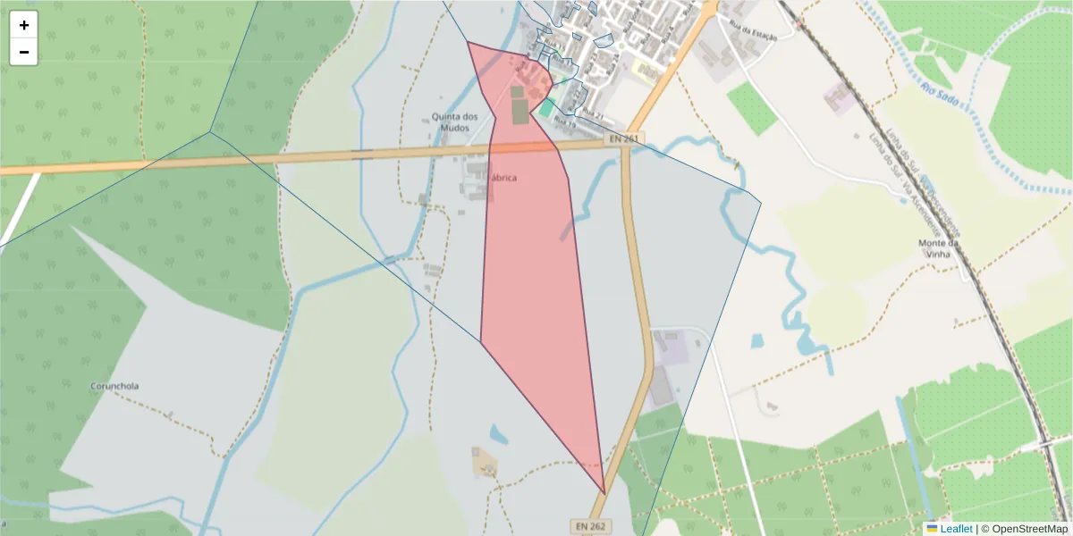 Mapa detalhado do código postal 7565-013 com limites, códigos postais vizinhos e agências dos correios
