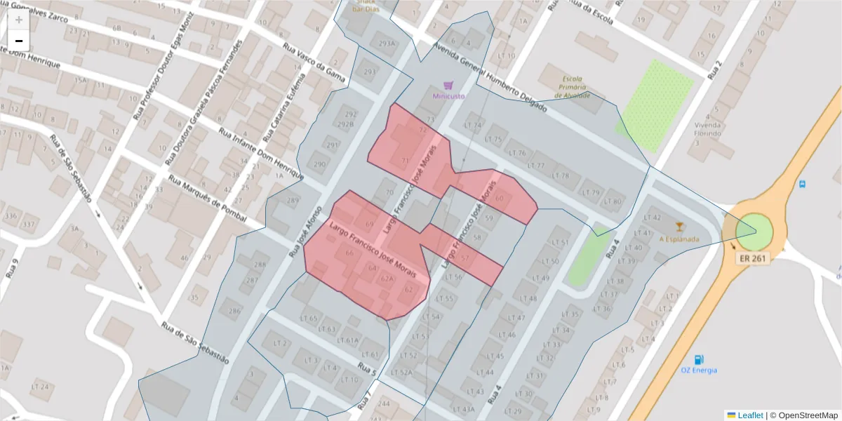 Mapa detalhado do código postal 7565-017 com limites, códigos postais vizinhos e agências dos correios