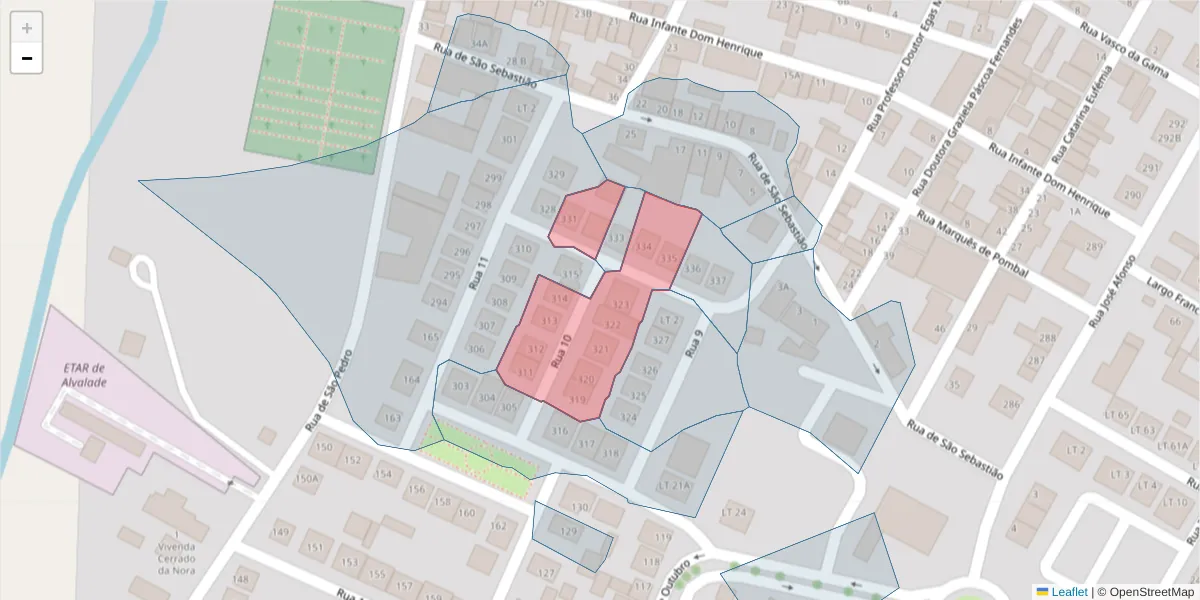 Mapa detalhado do código postal 7565-023 com limites, códigos postais vizinhos e agências dos correios