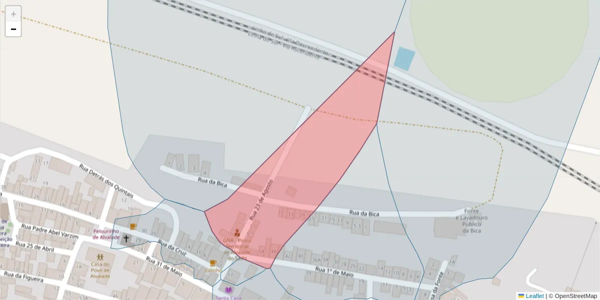 Mapa detalhado do código postal 7565-037 com limites, códigos postais vizinhos e agências dos correios
