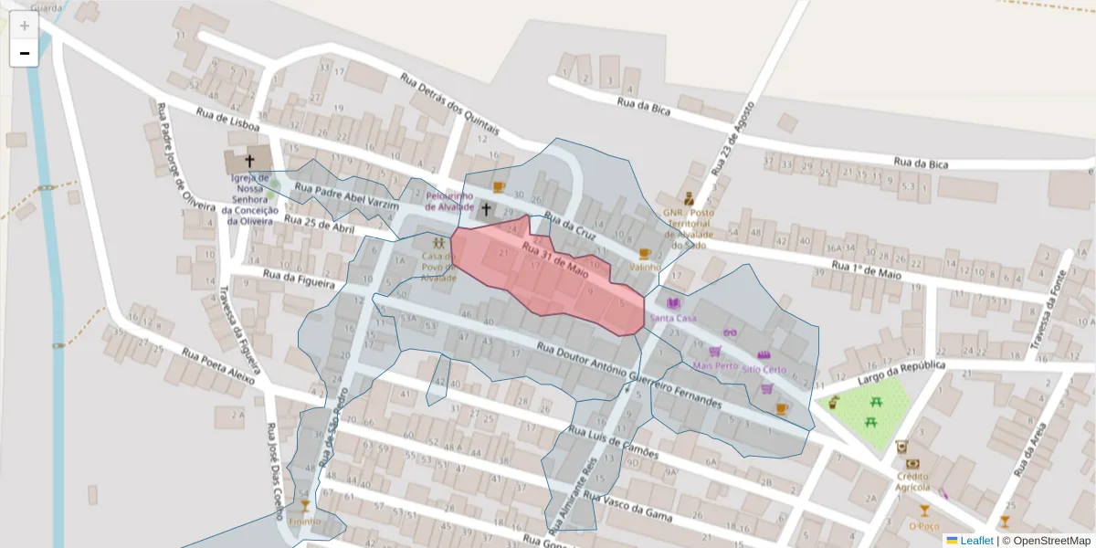 Mapa detalhado do código postal 7565-041 com limites, códigos postais vizinhos e agências dos correios