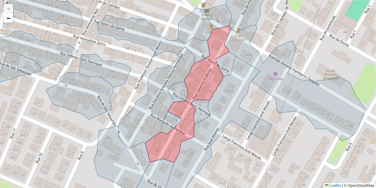 Mapa detalhado do código postal 7565-043 com limites, códigos postais vizinhos e agências dos correios