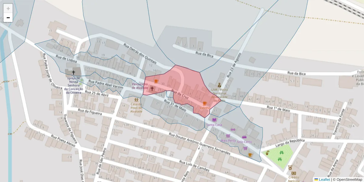 Mapa detalhado do código postal 7565-046 com limites, códigos postais vizinhos e agências dos correios
