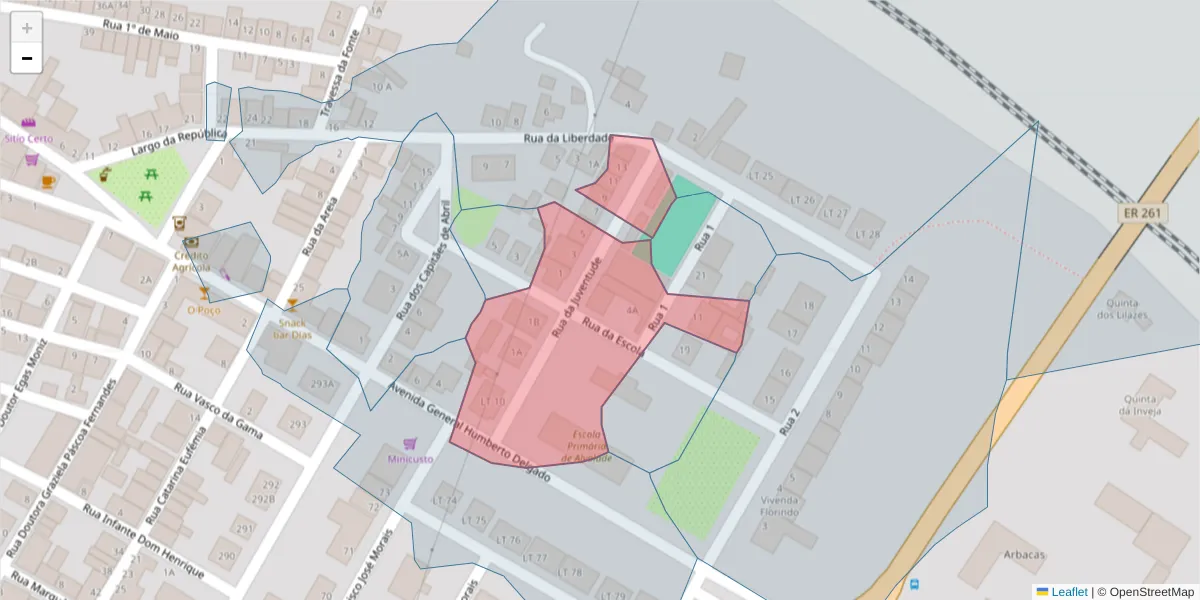Mapa detalhado do código postal 7565-049 com limites, códigos postais vizinhos e agências dos correios