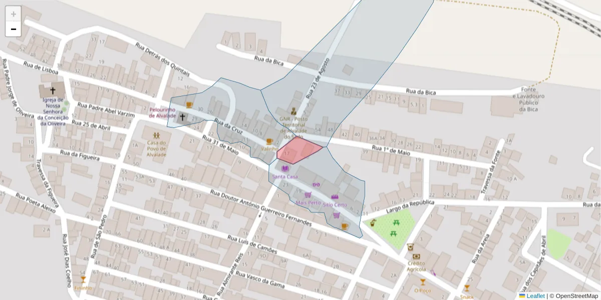 Mapa detalhado do código postal 7565-051 com limites, códigos postais vizinhos e agências dos correios
