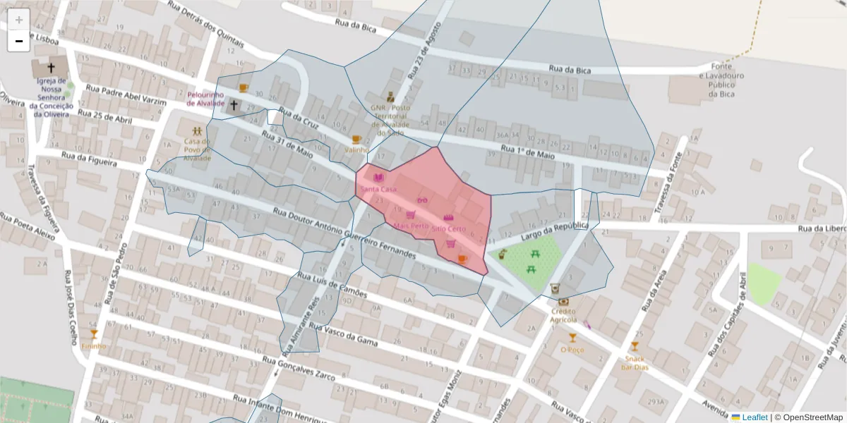 Mapa detalhado do código postal 7565-059 com limites, códigos postais vizinhos e agências dos correios