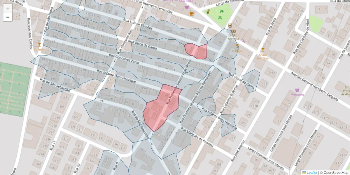 Mapa detalhado do código postal 7565-069 com limites, códigos postais vizinhos e agências dos correios