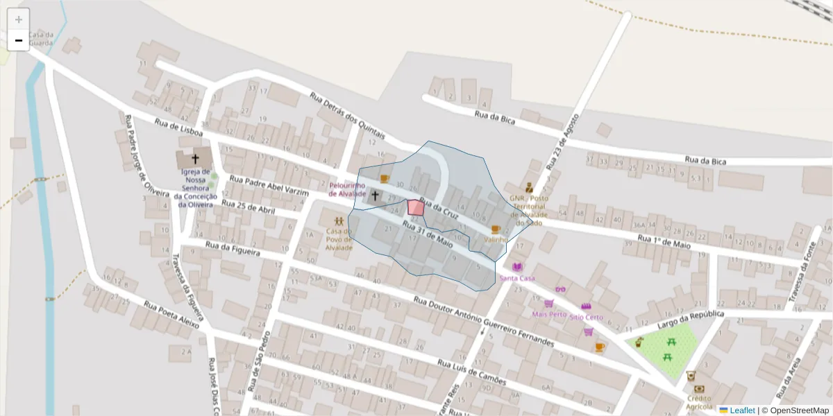 Mapa detalhado do código postal 7565-072 com limites, códigos postais vizinhos e agências dos correios