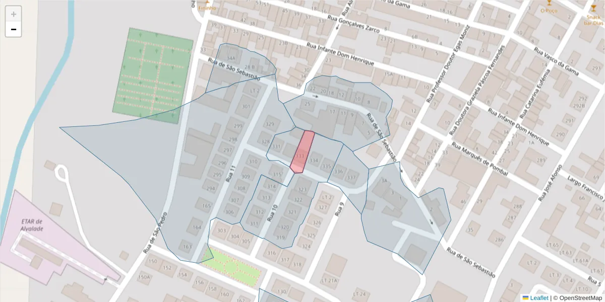 Mapa detalhado do código postal 7565-081 com limites, códigos postais vizinhos e agências dos correios