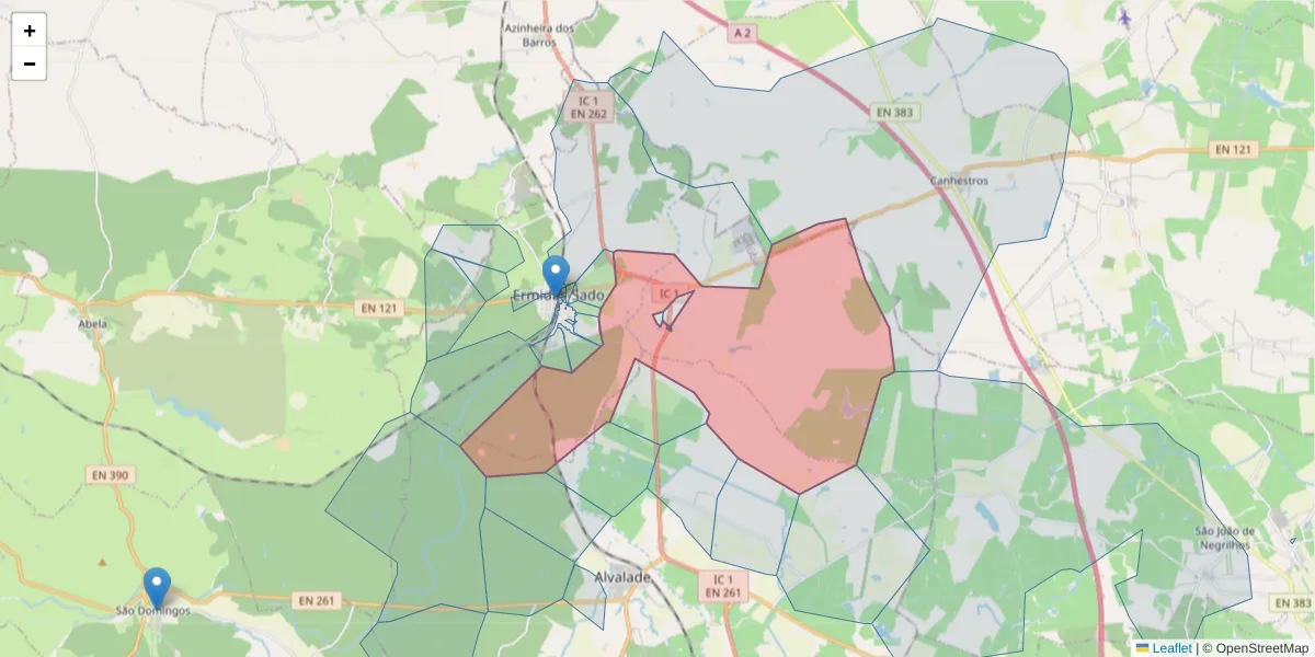 Mapa detalhado do código postal 7565-119 com limites, códigos postais vizinhos e agências dos correios