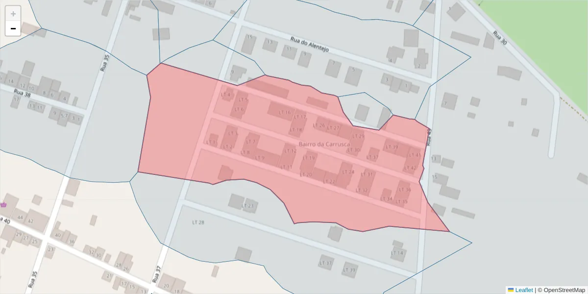 Mapa detalhado do código postal 7565-203 com limites, códigos postais vizinhos e agências dos correios