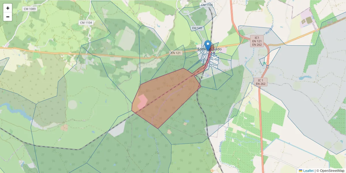 Mapa detalhado do código postal 7565-210 com limites, códigos postais vizinhos e agências dos correios