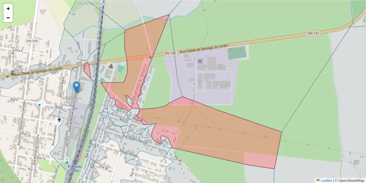 Mapa detalhado do código postal 7565-211 com limites, códigos postais vizinhos e agências dos correios
