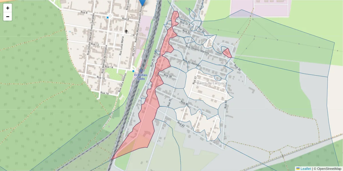 Mapa detalhado do código postal 7565-214 com limites, códigos postais vizinhos e agências dos correios