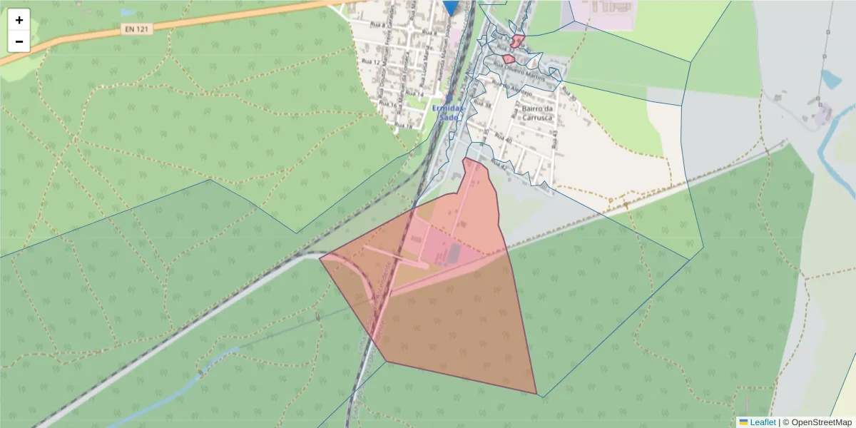 Mapa detalhado do código postal 7565-215 com limites, códigos postais vizinhos e agências dos correios