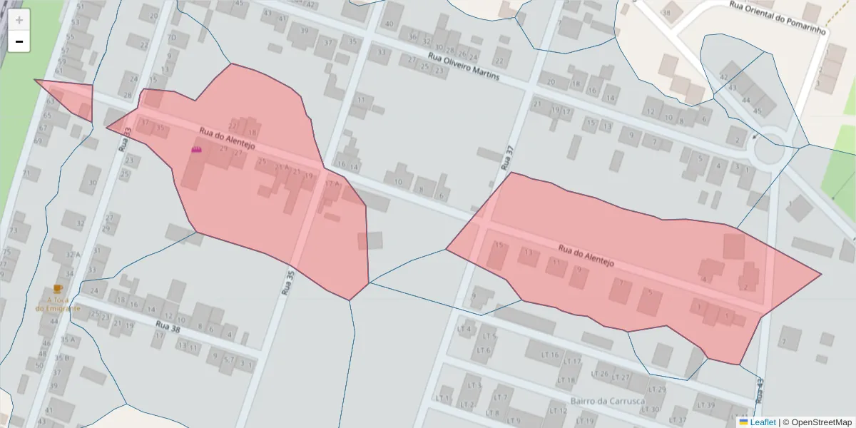 Mapa detalhado do código postal 7565-216 com limites, códigos postais vizinhos e agências dos correios