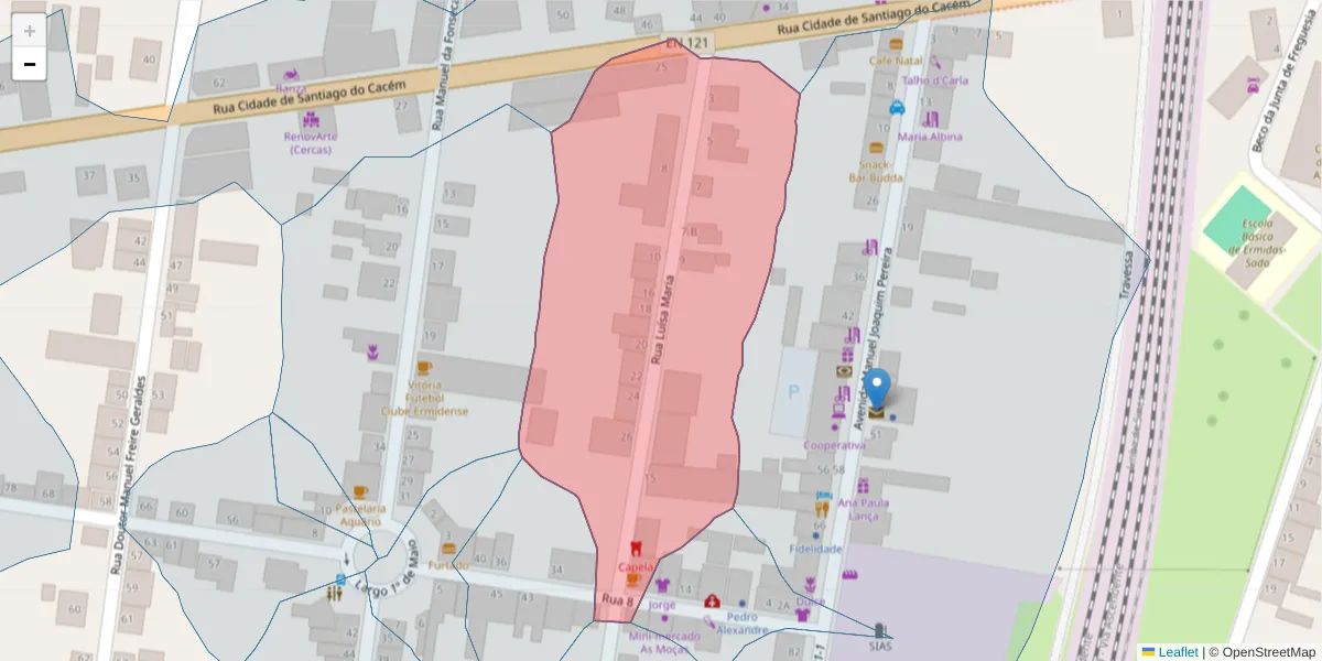Mapa detalhado do código postal 7565-230 com limites, códigos postais vizinhos e agências dos correios