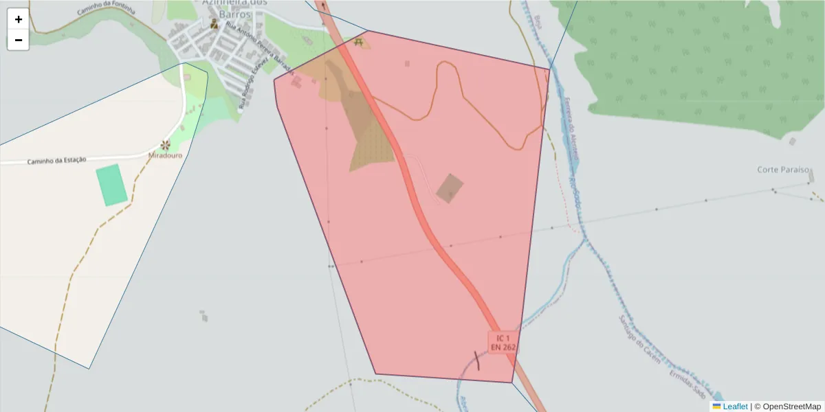 Mapa detalhado do código postal 7570-017 com limites, códigos postais vizinhos e agências dos correios