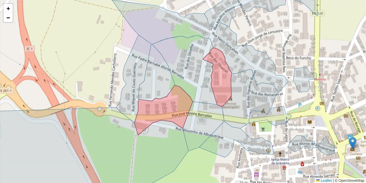 Mapa detalhado do código postal 7570-112 com limites, códigos postais vizinhos e agências dos correios