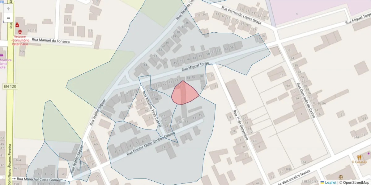 Mapa detalhado do código postal 7570-134 com limites, códigos postais vizinhos e agências dos correios