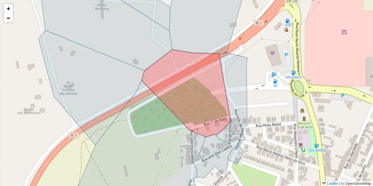 Mapa detalhado do código postal 7570-144 com limites, códigos postais vizinhos e agências dos correios