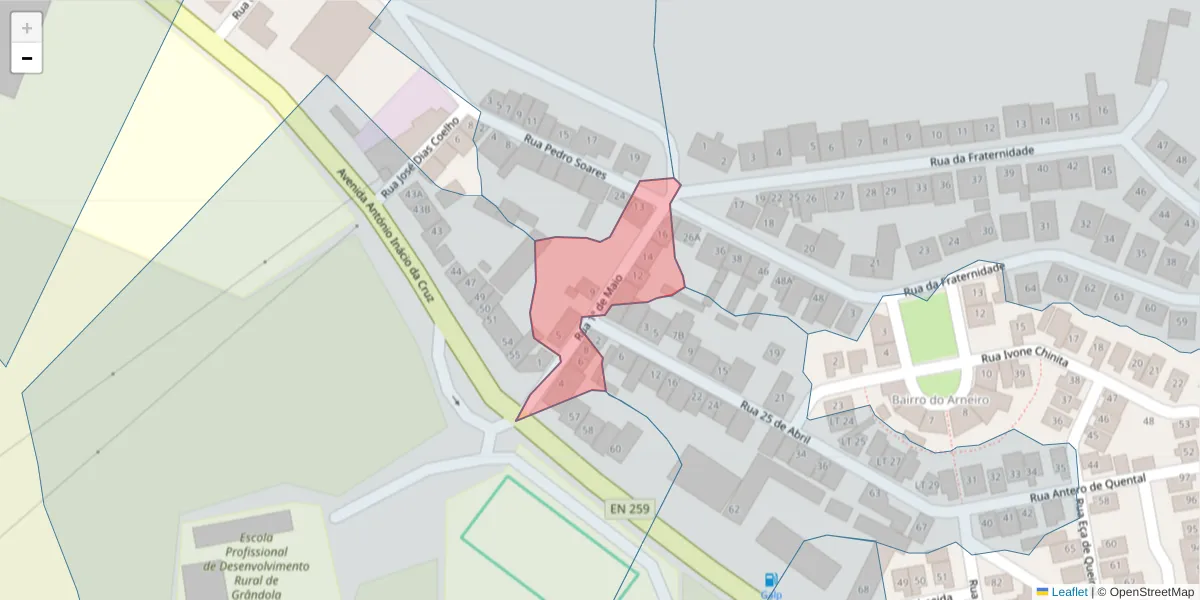 Mapa detalhado do código postal 7570-154 com limites, códigos postais vizinhos e agências dos correios