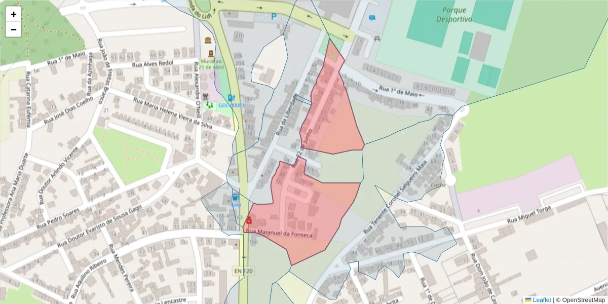 Mapa detalhado do código postal 7570-157 com limites, códigos postais vizinhos e agências dos correios