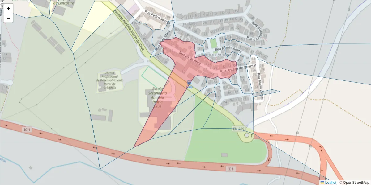 Mapa detalhado do código postal 7570-167 com limites, códigos postais vizinhos e agências dos correios