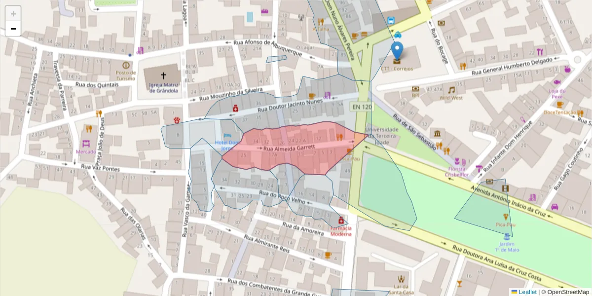 Mapa detalhado do código postal 7570-177 com limites, códigos postais vizinhos e agências dos correios