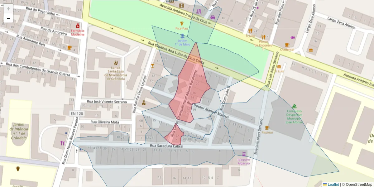 Mapa detalhado do código postal 7570-201 com limites, códigos postais vizinhos e agências dos correios