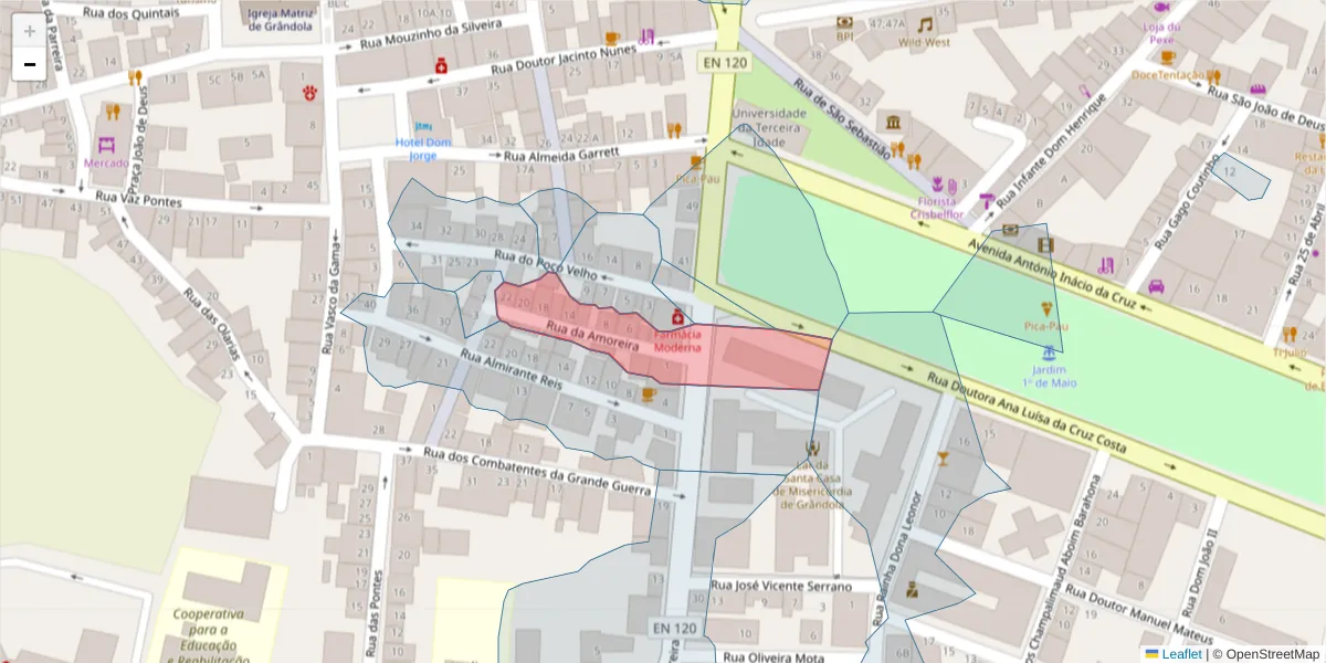 Mapa detalhado do código postal 7570-203 com limites, códigos postais vizinhos e agências dos correios