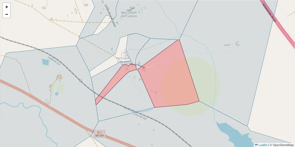Mapa detalhado do código postal 7570-205 com limites, códigos postais vizinhos e agências dos correios