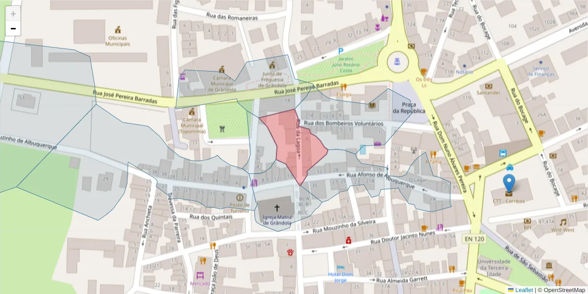 Mapa detalhado do código postal 7570-212 com limites, códigos postais vizinhos e agências dos correios