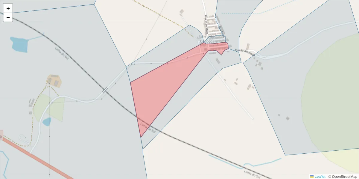 Mapa detalhado do código postal 7570-216 com limites, códigos postais vizinhos e agências dos correios