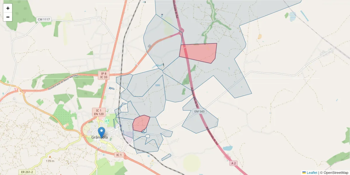 Mapa detalhado do código postal 7570-224 com limites, códigos postais vizinhos e agências dos correios