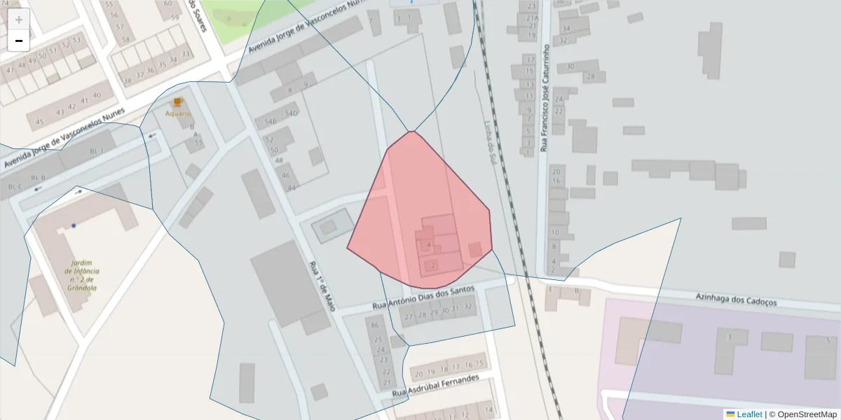 Mapa detalhado do código postal 7570-229 com limites, códigos postais vizinhos e agências dos correios