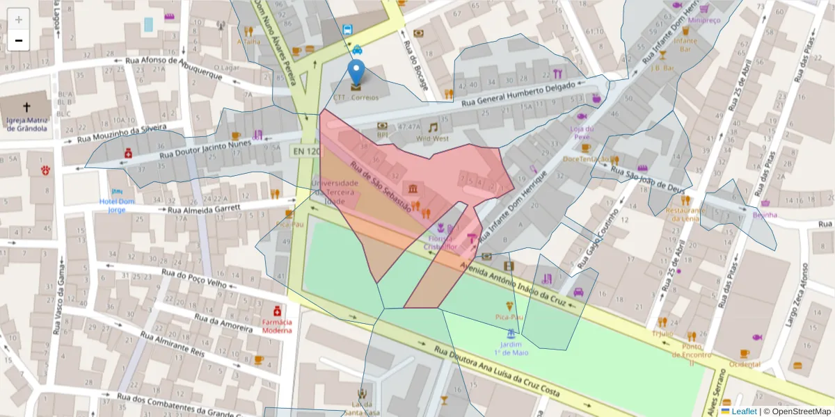 Mapa detalhado do código postal 7570-230 com limites, códigos postais vizinhos e agências dos correios