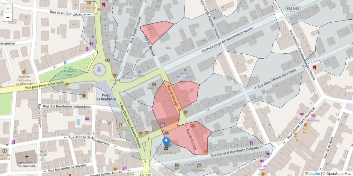 Mapa detalhado do código postal 7570-231 com limites, códigos postais vizinhos e agências dos correios