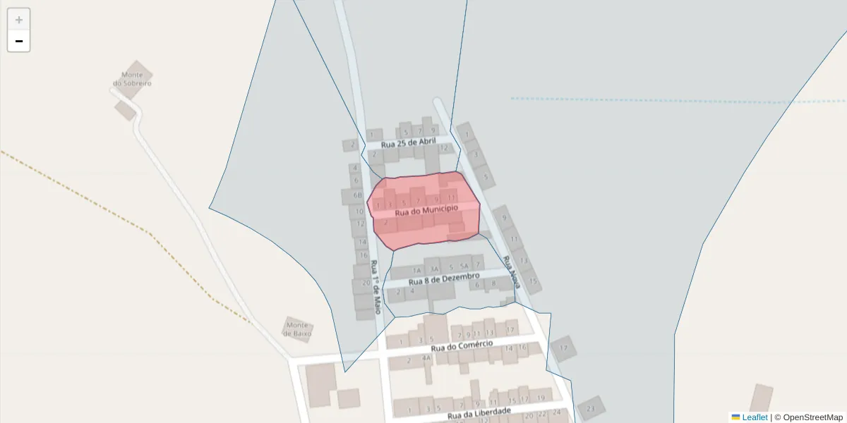 Mapa detalhado do código postal 7570-233 com limites, códigos postais vizinhos e agências dos correios