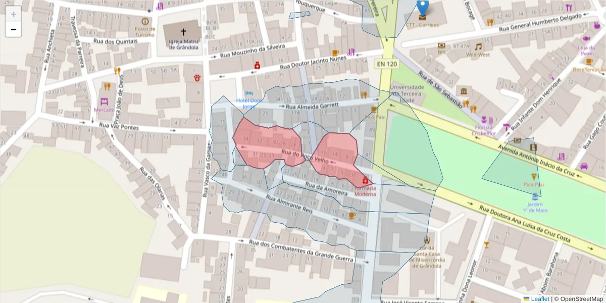 Mapa detalhado do código postal 7570-234 com limites, códigos postais vizinhos e agências dos correios