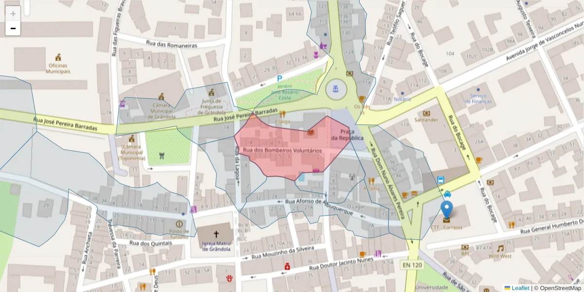 Mapa detalhado do código postal 7570-240 com limites, códigos postais vizinhos e agências dos correios