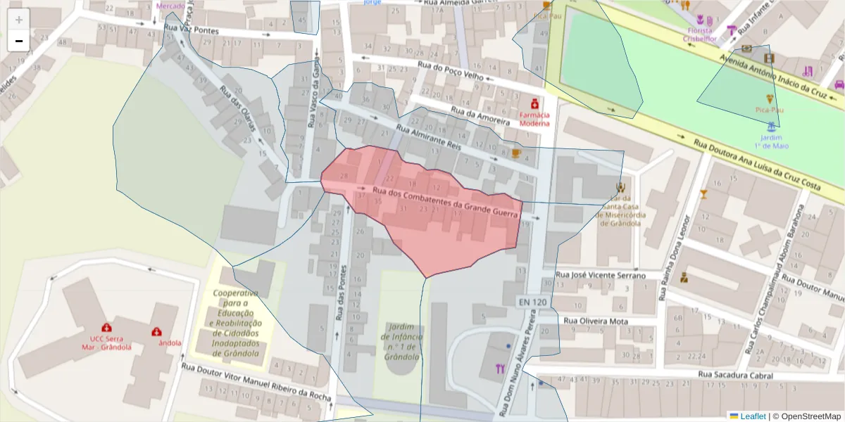 Mapa detalhado do código postal 7570-241 com limites, códigos postais vizinhos e agências dos correios