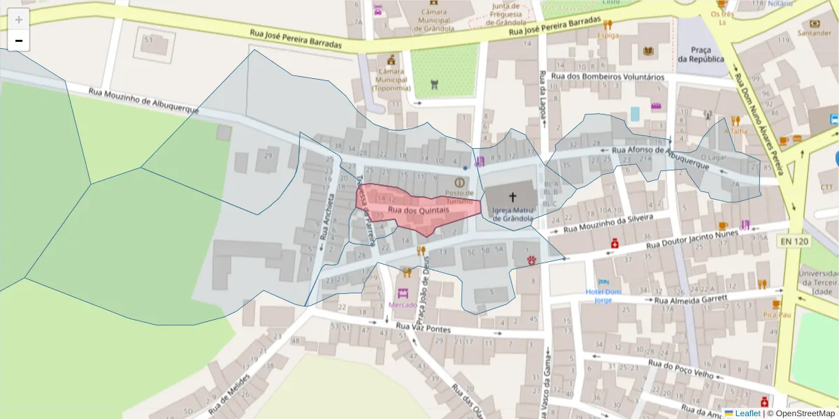Mapa detalhado do código postal 7570-244 com limites, códigos postais vizinhos e agências dos correios