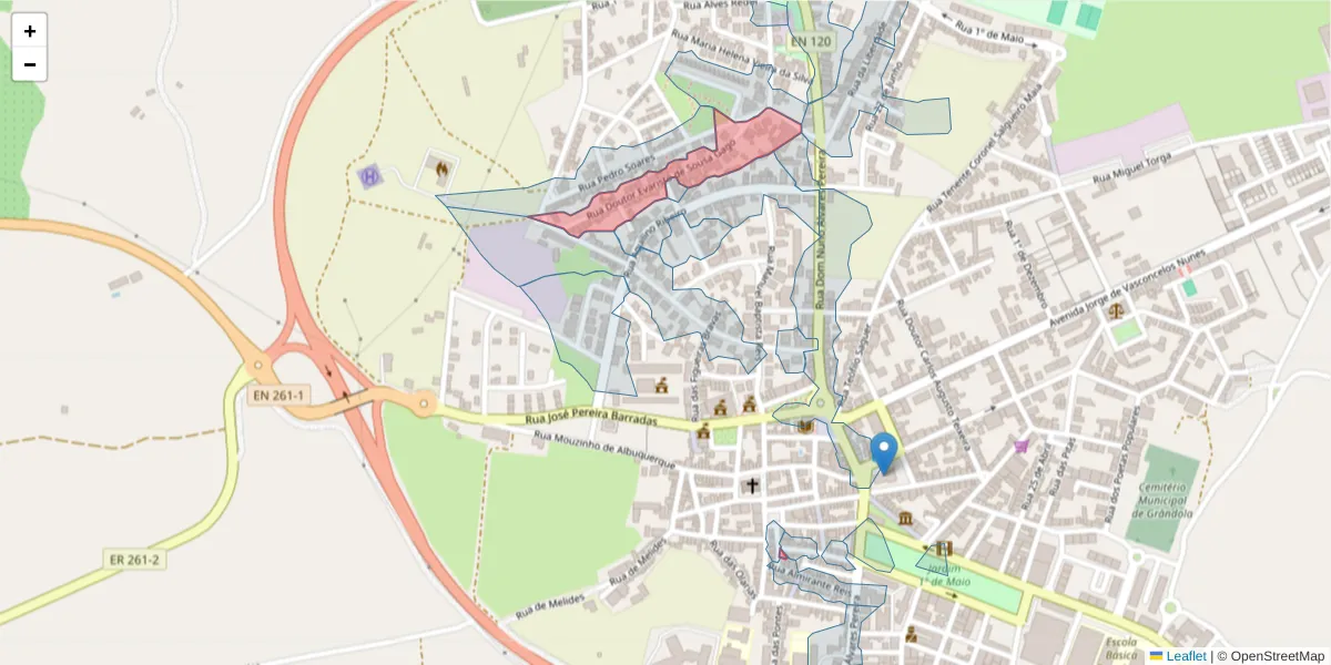 Mapa detalhado do código postal 7570-248 com limites, códigos postais vizinhos e agências dos correios