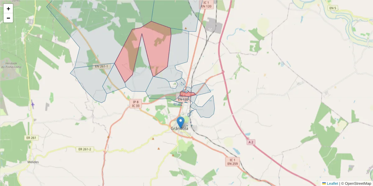 Mapa detalhado do código postal 7570-249 com limites, códigos postais vizinhos e agências dos correios