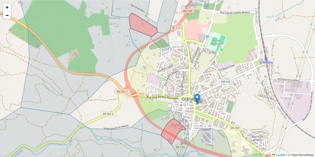 Mapa detalhado do código postal 7570-256 com limites, códigos postais vizinhos e agências dos correios