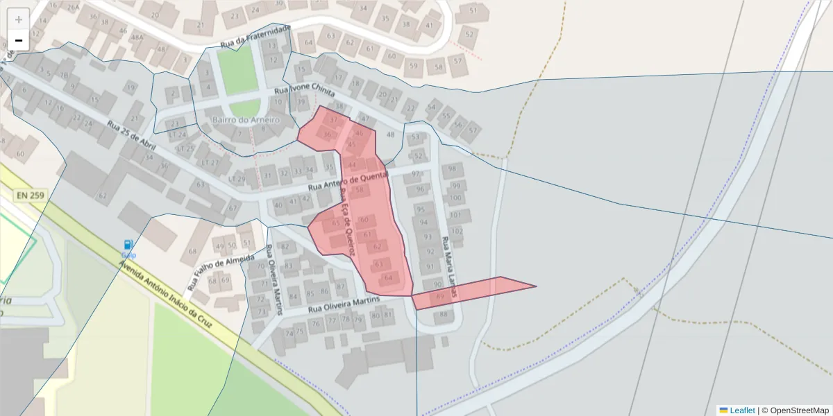 Mapa detalhado do código postal 7570-257 com limites, códigos postais vizinhos e agências dos correios
