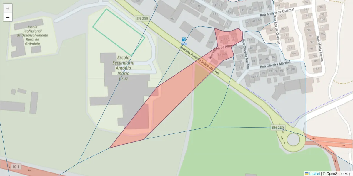 Mapa detalhado do código postal 7570-259 com limites, códigos postais vizinhos e agências dos correios