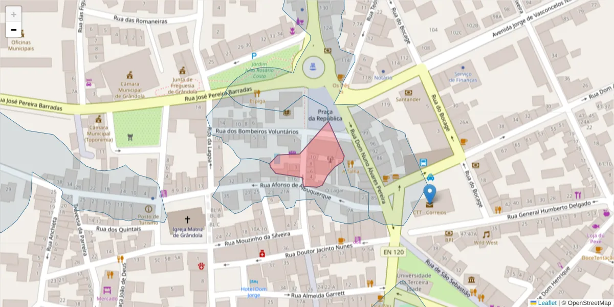 Mapa detalhado do código postal 7570-275 com limites, códigos postais vizinhos e agências dos correios